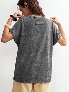 Bohemela Women's Casual Solid Color Knit Loose T-Shirt - Black - View 4