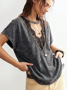 Bohemela Women's Casual Solid Color Knit Loose T-Shirt - Black - View 7