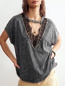 Bohemela Women's Casual Solid Color Knit Loose T-Shirt - Black - View 2