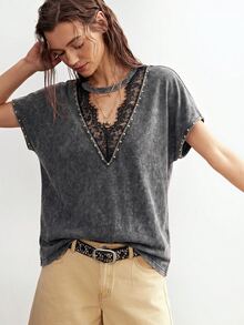 Bohemela Women's Casual Solid Color Knit Loose T-Shirt - Black - View 8