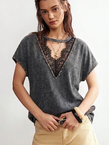Bohemela Women's Casual Solid Color Knit Loose T-Shirt - Black - View 9