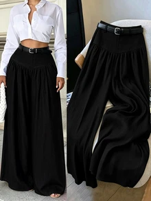 Elenzga French Style Hanging And Wide Leg Pants With Slimming Texture And Elegant Commuting Casual Women's Pants

﻿
﻿ - Black - View 1