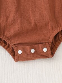Playful Pals 女嬰田園風刺繡娃娃大領結可愛荷葉邊鬆緊袖口長袖連身衣 秋季 - 咖啡棕 - 查看 7