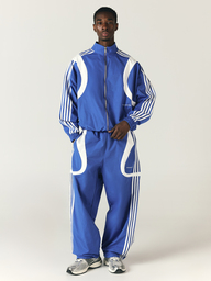 SUMWON Chaqueta de chándal extragrande con cremallera completa, detalles de rayas blancas audaces y dobladillo y puños elásticos en estilo deportivo retro