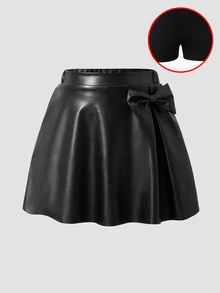SHEIN 女童優雅百褶高腰裙，內建安全短褲，2合1裙褲，四季百搭，可搭配襯衫、短袖/長袖T恤、POLO衫、運動衫、棒球夾克、大衣 - 黑色 - 查看 3
