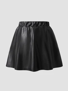 SHEIN 女童優雅百褶高腰裙，內建安全短褲，2合1裙褲，四季百搭，可搭配襯衫、短袖/長袖T恤、POLO衫、運動衫、棒球夾克、大衣 - 黑色 - 查看 2