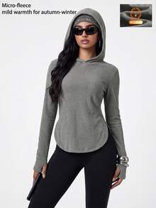 Innovista Innovista Women's Solid Color Casual Daily Wear Hooded Sports T-Shirt - Brown - View 17