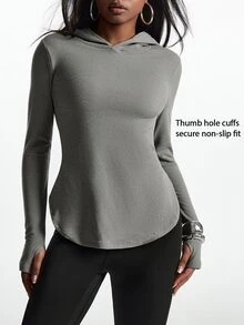 Innovista Innovista Women's Solid Color Casual Daily Wear Hooded Sports T-Shirt - Brown - View 5
