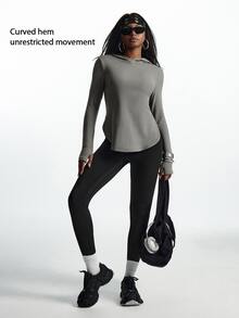 Innovista Innovista Women's Solid Color Casual Daily Wear Hooded Sports T-Shirt - Brown - View 8