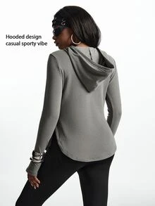 Innovista Innovista Women's Solid Color Casual Daily Wear Hooded Sports T-Shirt - Brown - View 2