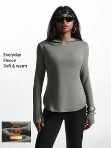 Innovista Innovista Women's Solid Color Casual Daily Wear Hooded Sports T-Shirt - Brown - View 1