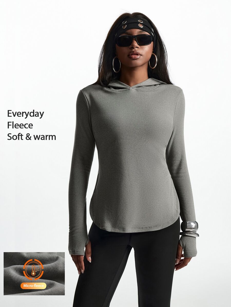 Innovista Innovista Women's Solid Color Casual Daily Wear Hooded Sports T-Shirt - Brown - View 1
