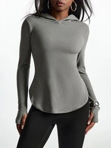 Innovista Innovista Women's Solid Color Casual Daily Wear Hooded Sports T-Shirt - Brown - View 15