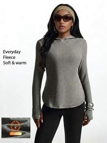Innovista Innovista Women's Solid Color Casual Daily Wear Hooded Sports T-Shirt - Brown - View 16