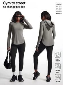 Innovista Innovista Women's Solid Color Casual Daily Wear Hooded Sports T-Shirt - Brown - View 7