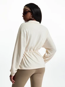 Innovista Innovista Women's Solid Color Drawstring Waist Sports Sweatshirt - Apricot - View 7