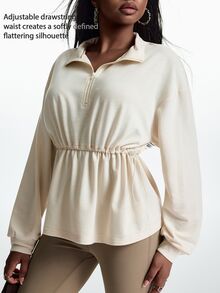 Innovista Innovista Women's Solid Color Drawstring Waist Sports Sweatshirt - Apricot - View 2