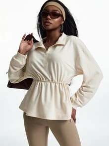 Innovista Innovista Women's Solid Color Drawstring Waist Sports Sweatshirt - Apricot - View 8