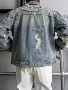 Manfinity EMRG Men's Simple Solid Color Casual Denim Jacket For Daily Wear - Light Wash - View 2