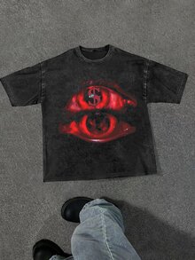 Manfinity EMRG 宽松款男士字母图案印花圆领短袖 T 恤，街头装，男朋友礼物，适合外出 - 黑色 - 查看 3