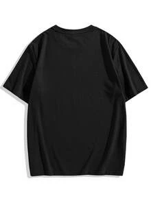 Manfinity EMRG Men Hand Print Round Neck Short Sleeve Oversized Casual T-Shirt, For Going Out - Black - View 4
