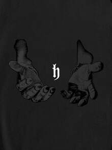 Manfinity EMRG Men Hand Print Round Neck Short Sleeve Oversized Casual T-Shirt, For Going Out - Black - View 5