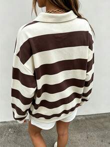 Lalippa Classic Grey Leopard Print Half‑Placket Sweatshirt For Women, Brown Tone, Autumn Casual Streetwear S - Multicolor - View 2