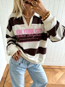 Lalippa Classic Grey Leopard Print Half‑Placket Sweatshirt For Women, Brown Tone, Autumn Casual Streetwear S - Multicolor - View 5