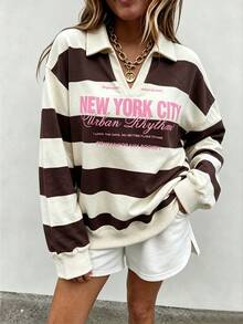 Lalippa Classic Grey Leopard Print Half‑Placket Sweatshirt For Women, Brown Tone, Autumn Casual Streetwear S - Multicolor - View 4
