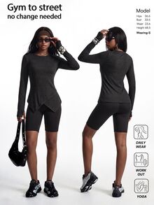 Innovista Innovista Women's Long Sleeve Fleece Lined Loose Sports Top, Casual, Fall, Winter, Autumn, Gym, Workout, Running, Yoga, Fitness, Athletic, Training, Activewear - Black - View 15