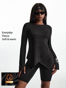 Innovista Innovista Women's Long Sleeve Fleece Lined Loose Sports Top, Casual, Fall, Winter, Autumn, Gym, Workout, Running, Yoga, Fitness, Athletic, Training, Activewear - Black - View 3