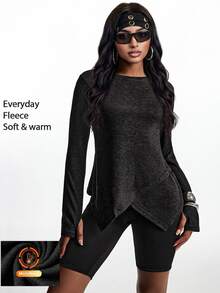 Innovista Innovista Women's Long Sleeve Fleece Lined Loose Sports Top, Casual, Fall, Winter, Autumn, Gym, Workout, Running, Yoga, Fitness, Athletic, Training, Activewear - Black - View 16