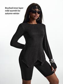 Innovista Innovista Women's Long Sleeve Fleece Lined Loose Sports Top, Casual, Fall, Winter, Autumn, Gym, Workout, Running, Yoga, Fitness, Athletic, Training, Activewear - Black - View 10