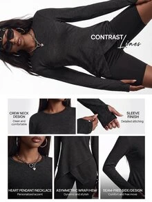 Innovista Innovista Women's Long Sleeve Fleece Lined Loose Sports Top, Casual, Fall, Winter, Autumn, Gym, Workout, Running, Yoga, Fitness, Athletic, Training, Activewear - Black - View 6
