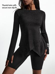 Innovista Innovista Women's Long Sleeve Fleece Lined Loose Sports Top, Casual, Fall, Winter, Autumn, Gym, Workout, Running, Yoga, Fitness, Athletic, Training, Activewear - Black - View 9