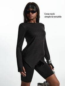 Innovista Innovista Women's Long Sleeve Fleece Lined Loose Sports Top, Casual, Fall, Winter, Autumn, Gym, Workout, Running, Yoga, Fitness, Athletic, Training, Activewear - Black - View 14