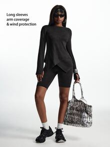 Innovista Innovista Women's Long Sleeve Fleece Lined Loose Sports Top, Casual, Fall, Winter, Autumn, Gym, Workout, Running, Yoga, Fitness, Athletic, Training, Activewear - Black - View 8