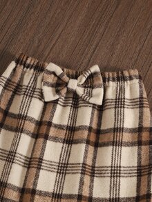 SHEIN 2pcs/Set Autumn Girl Clothes Casual Style Plaid Suit,Coat Skir Birthday Nursery Brown White - Brown - View 7