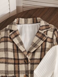 SHEIN 2pcs/Set Autumn Girl Clothes Casual Style Plaid Suit,Coat Skir Birthday Nursery Brown White - Brown - View 8