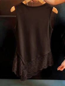GlowEve Women's Ribbed Lace Hem White Tank Top, Delicate Spring/Summer Vacation Style - Brown - View 4