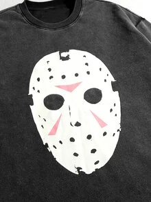 ROMWE MEN Friday the 13th X ROMWE 男士休閒極簡聯名圓領長袖T恤 - 黑色 - 查看 2