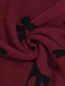 Rafferiza 女士蝴蝶结图案针织套头毛衣，长袖上衣，秋冬款 - 酒紅色 - 查看 8