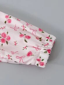 SHEIN 女童粉色花卉蝴蝶結圖案印花長袖厚絨內裡連帽外套，適合日常休閒穿著與校園穿搭 - 粉色 - 查看 9