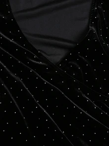Balvessa Rhinestone Velvet Criss-Cross Neck Elegant Party Long Sleeve Women Bodysuit - Black - View 8