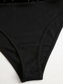 Balvessa Rhinestone Velvet Criss-Cross Neck Elegant Party Long Sleeve Women Bodysuit - Black - View 9
