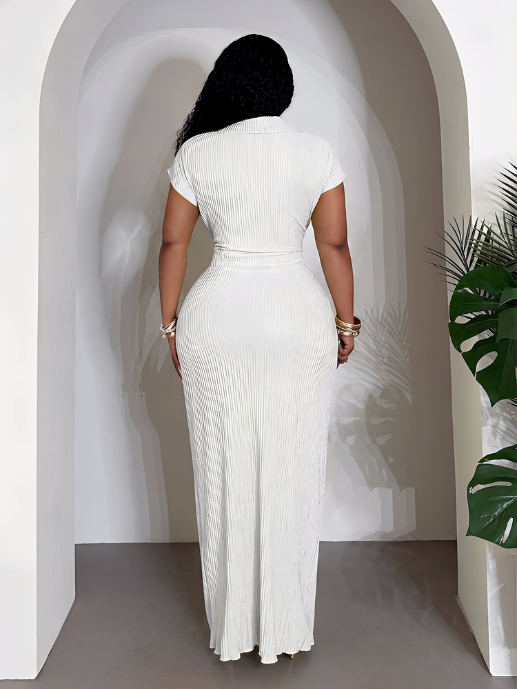 Veslaya Summer Elegant White Party Fitted Polo Collar V-Neck Dress,Boho Style Wedding Guest,Casual Beach Vacation,Streetwear,Commute,Spring/Summer 2026 New - White - View 2