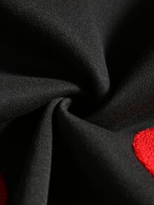 ROMWE MEN Men's Loose Fit Hooded Sweatshirt With Heart Towel Embroidery - Black - View 4