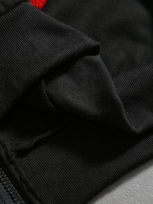 ROMWE MEN Men's Loose Fit Hooded Sweatshirt With Heart Towel Embroidery - Black - View 5