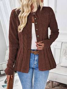 EMERY ROSE Autumn/Winter Casual Versatile Solid Color Cardigan Thanksgiving Office Maroon - Coffee Brown - View 4