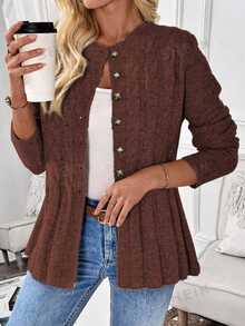 EMERY ROSE Autumn/Winter Casual Versatile Solid Color Cardigan Thanksgiving Office Maroon - Coffee Brown - View 3
